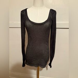 American Eagle Black Long Sleeve Scoopneck Top